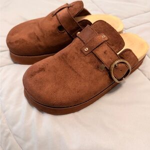 Brown Suede Platform Clogs